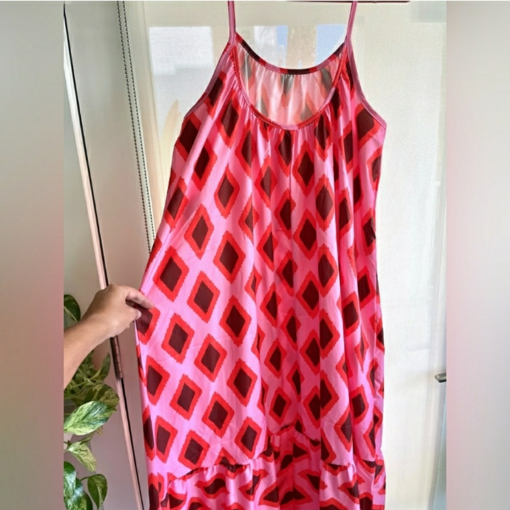 BOHEMIAN RED & PINK ARGYLE PRINT MAXI DRESS NWT - Picture 12 of 13